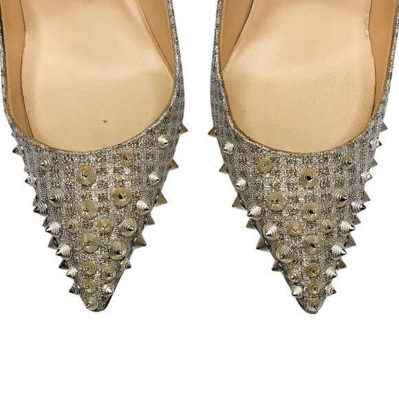 Christian Louboutin Spikyshell 100 Pumps Nude Gold Lurex High Heels Size 39.5 - Picture 5 of 11